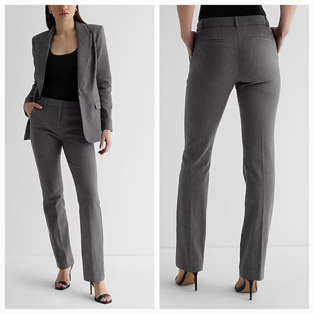 Express Editor Mid Rise Bootcut Pants, Gray, Women's Size 2 Short